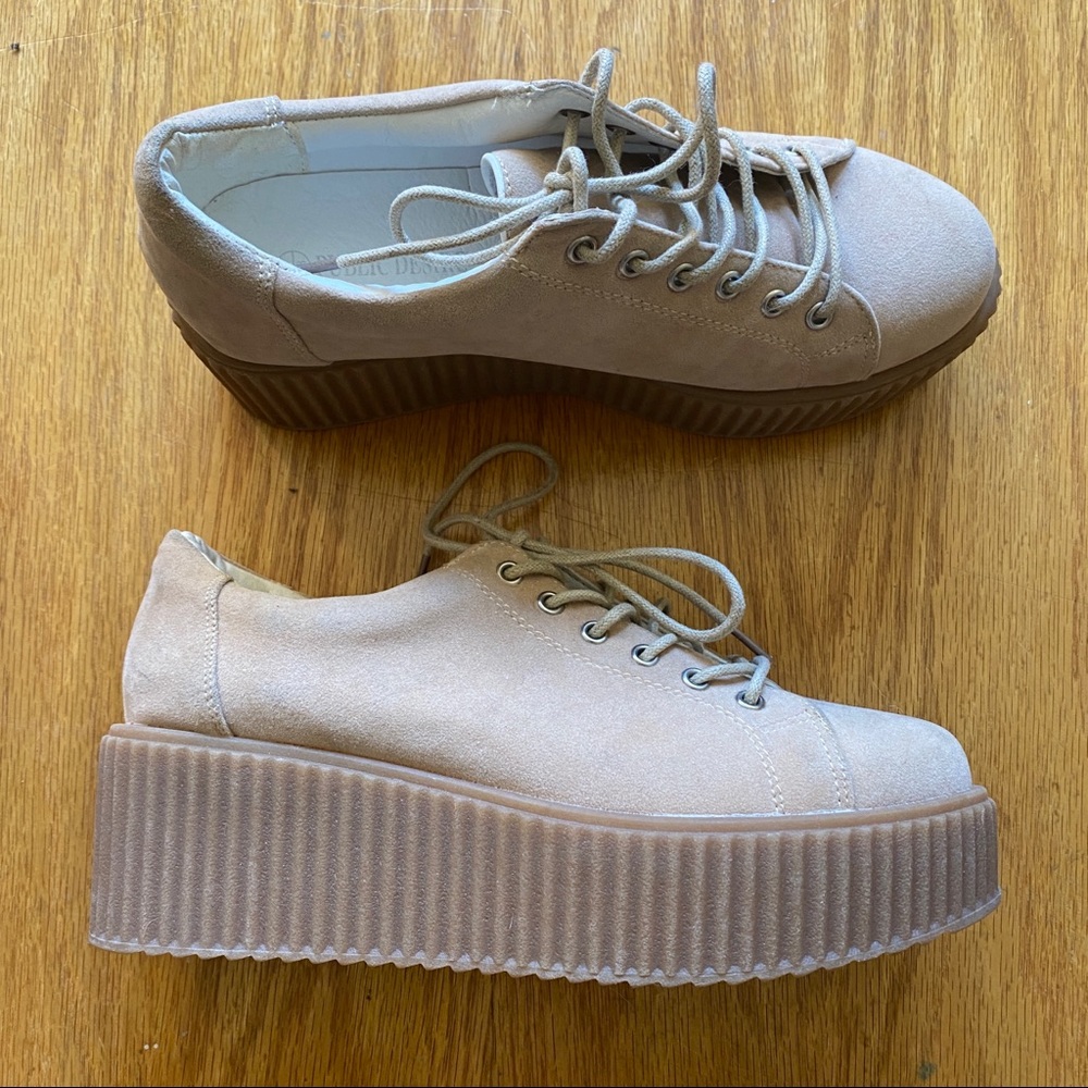Nude suede platforms